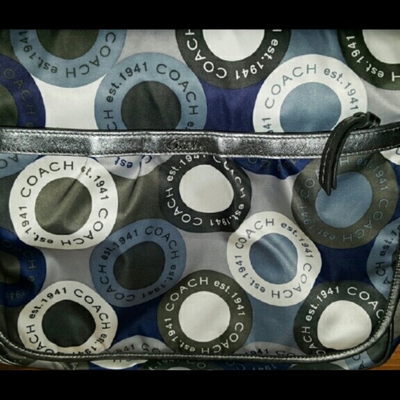 COACH DIAPER BAG BLUE SATEEN F18377 - Picture 1 of 15